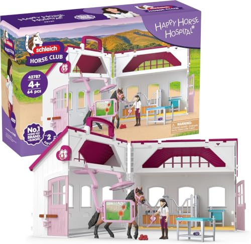 schleich HORSE CLUB | Hästklinik ”Helande hovar” 42787 | portabelt lekset med hästbox, röntgenutrustning, rörlig veterinär och mycket tillbehör | hästleksak och present från 4 år | 64 delar | Lekset från 6 år | figurset, många funktioner och tillbehör | realistisk hästleksak