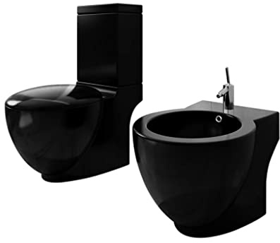 Nqyjm Set de inodoro y bidé de pie de cerámica negra para baño