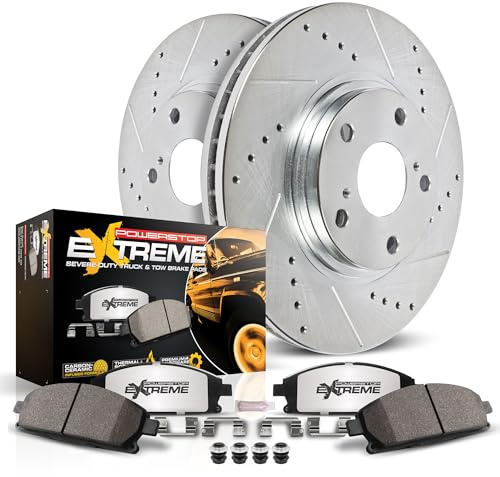 PowerStop Front Brake Kit For Toyota 4Runner 2003-09 |FJ Cruiser 2007-14 |Tacoma 2005-23 - Truck & Tow Carbon Fiber Ceramic Brake Pads + Drilled & Slotted Rotors Upgrade, K137-36