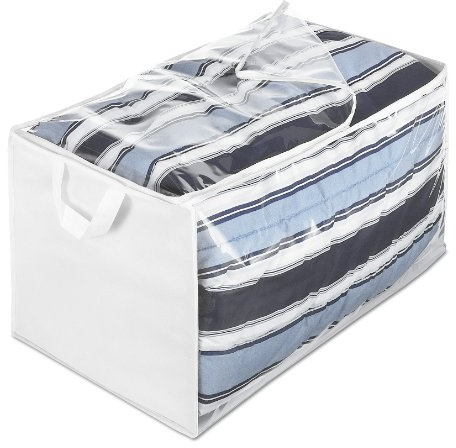 Whitmor Zippered Jumbo Storage Bag, 29L x 17.5W x 15.5H, White / Clear