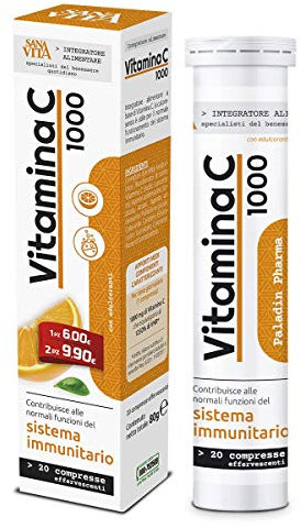 Sanavita Integratore Alimentare con Vitamina C - Compresse Effervescenti - Confezione da 20 compresse - Gusto Arancia - 50061