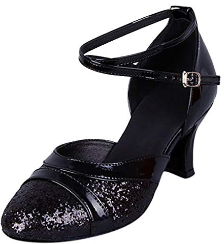 Topgrowth Scarpe Danse Femmes Fermées Chaussures de Danse Latine Salsa Tango de Danse pour Dame Moderne Chaussures Talons Hauts Danses Jazz Fête Paillettes Sociale Danse Sandales, Noir , 40 EU