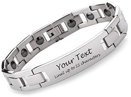 howson london Personalised Men's Magnetic Bracelet Name Engraved Bracelet with Gift Box Titanium Steel Magnet Wristband for Daddy Gifts for Christmas (Silver)