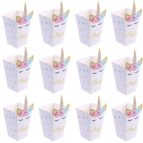 12 Pièces Boîtes à Popcorn,Licorne Popcorn Conteneurs Snack Box en Papier Boîte Party Supplies pour Baby Shower Fournitures de Fête d'anniversaire
