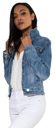 Nina Carter Veste demi-saison en jean pour femme - Effet délavé léger - Bleu denim décontracté, Bleu clair (bleu clair)., S