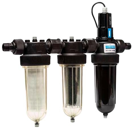 Cintropur STERILISATEUR Trio-UV 2100 26/34-230V - 50Hz - Désinfection des eaux de puits contaminées - Équipé d'un préfiltre 25µm et d'un Filtre à Charbon Actif