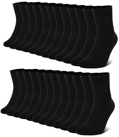 FALARY Socken Herren 43-46 Baumwolle Schwarz Sportsocken Damen Herrensocken 12 Paar Sport Socks Atmungsaktive Business Socken