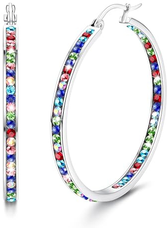 Dimaday Orecchini a cerchio in acciaio inossidabile per donna con strass multicolore Set di gioielli 35MM/40MM/50MM