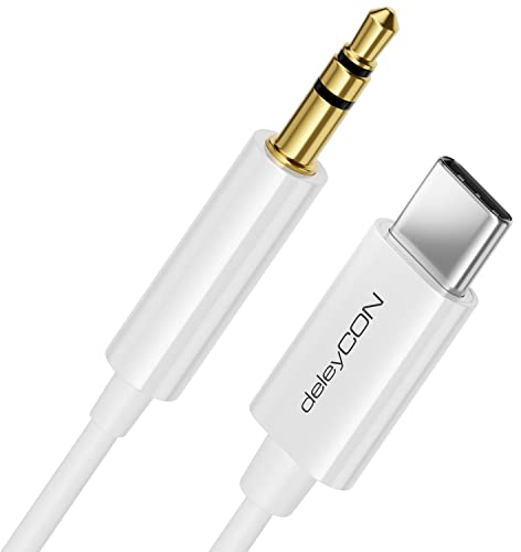 deleyCON 0,5m Cable USB-C a Jack 3,5mm AUX Cable de Audio Compatible con Apple Samsung Google Huawei Xiaomi Smartphone Móvil Tablet Coche Auriculares Entrada Jack - Blanco