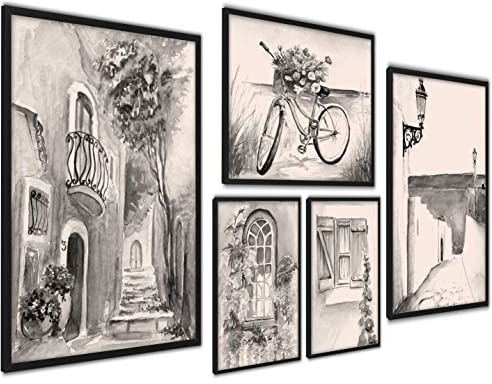 ag.art deco Juego de 5 Cuadros | Laminas Decorativas Pared | Posters para Pared | Decoración Mural para Salón y Dormitorio | Láminas para Enmarcar sin Marco (Vintage Sepia)