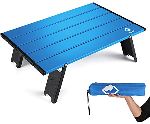 VILLEY Portable Mini Folding Beach Table, Ultralight Aluminum Side Table with Carry Bag for Camping, Picnics, and Outdoor Activities - Blue
