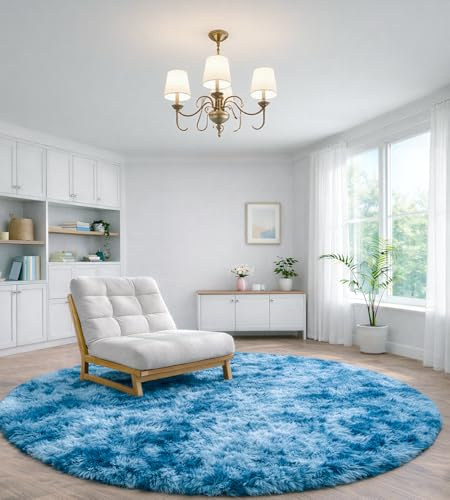 VOFUSHON Tapis Rond 100 CM Blue Marine Tapis Chambre Lavable Antidérapant Ultra-Doux Moelleux Grand