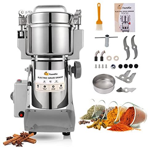 FoundGo 1000G Electric Grain Grinder, Herb Grinder, 25000RPM High Speed Superfine Spice Mill for Rice,Herb,Corn,Nut,Sesame,Pepper,Soybean,Stainless Steel,Swing Type & Protection of Overload