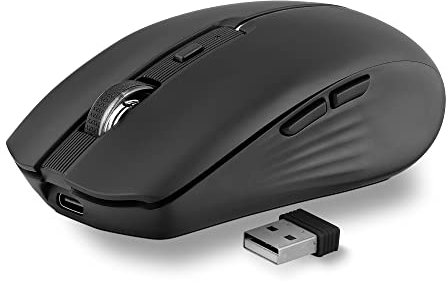 T'nB Kabellose Maus, Dual Mode Bluetooth und USB-A, Wiederaufladbar, Lange Akkulaufzeit, Leise, 1600 DPI Genauigkeit, 6 Tasten, Kompatibel mit Windows, Linus und MacOs - Schwarz