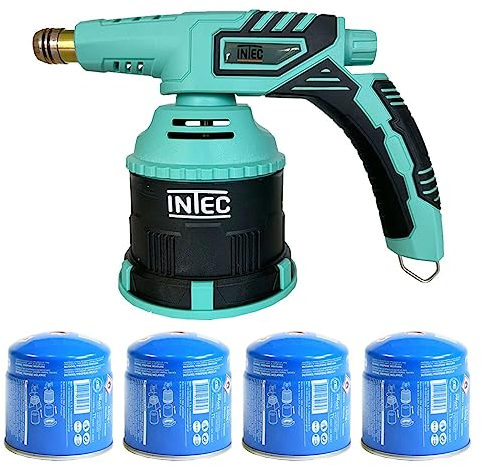 INTEC - Lampe a souder à gaz Chalumeau gaz Allumage piezo Pour Cartouche 190 g + 4 cartouches 190gr butane