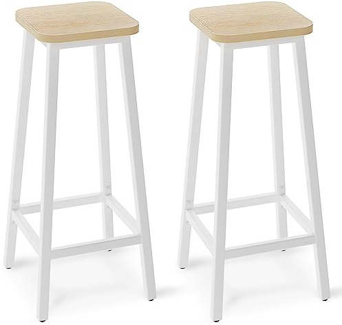 YMYNY 2er Set Barstühle, Küchenstühle, Barhocker, Holzoptik mit Metallrahmen, Industriestil, 28 x 29 x 70 cm, für Bar, Cafés, Küchen, Natur HBS511R