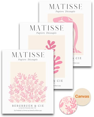 Matisse - Set di 3 decorazioni artistiche da parete astratte, poster astratti, senza cornice, rosa salvia, stampe su tela di qualità per 30,5 x 40,6 cm, decorazione artistica per bagno, soggiorno,