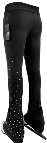 LIUHUO Girls Ice Figure Skating Pants Breathable Skate Leggings Women Practice Elastic Waistband Comfort Black
