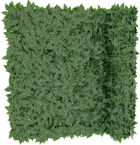 Siepe Finta Artificiale Ultra Coprente Anticaduta Rotolo Rete Frangivento Ornamentale Foglia Edera Sintetica Per Ringhiera Terrazzo Balcone Giardino Recinzione Verde Scuro (1.5 x 6 Mt)