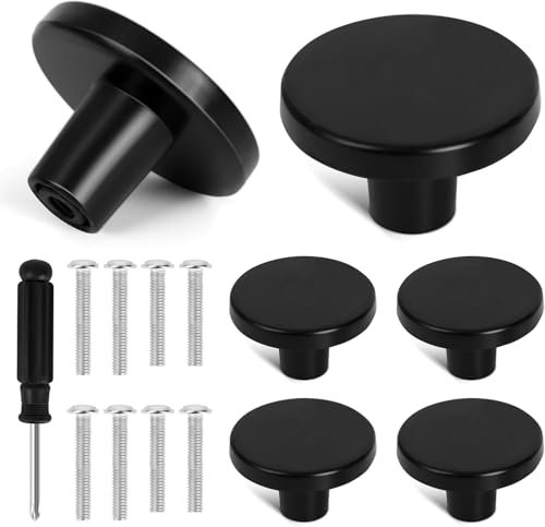 Fyshird 4 Stück Schrankknöpfe Zinklegierung Schwarz Schrankgriffe Möbelknöpfe Vintage Türknöpfe Runde Knöpfe für Schränke Schublade Kommode Kleiderschrank (Schrauben 26mm, 30mm & Schraubendreher)