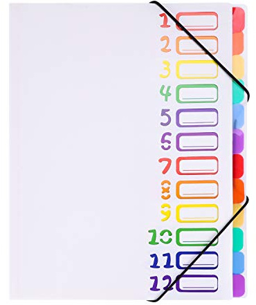 Trieur 12 compartiments Chemise Plastique a4 avec Rabat et Fermeture à Elastiques Extensible Pochettes pour Documents Multicolore Organisateur De Documents Dossiers Chemise Trieur Bureau