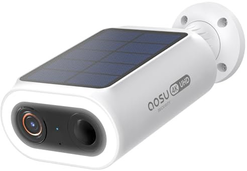 AOSU Telecamera di sorveglianza 4K 8MP esterna batteria solare [2025 nuova versione pannello solare integrato] intelligente riconoscimento di persone/auto/animali, protezione recinzione, audio a 2 vie