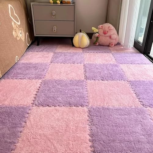 HZLXF1 Alfombras de Felpa de 30x30cm, 10 Piezas, alfombras de retales for cabecera de Dormitorio, baldosas de Espuma for el hogar, Sala de Estar y Dormitorio(Fancier-Purple)