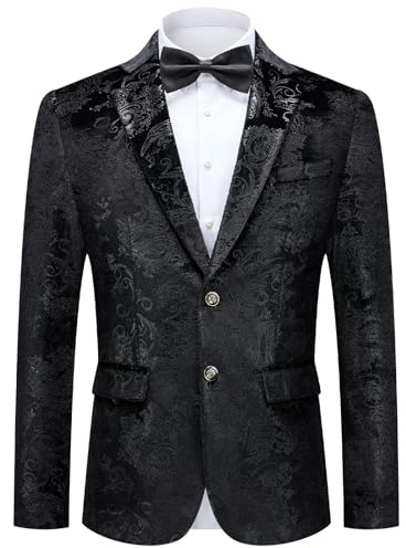 Autsel Blazer Homme de fête à Paillettes Casual Veste de Smoking Slim Fit pour Soirée Veste de Costume Mode Noir XL