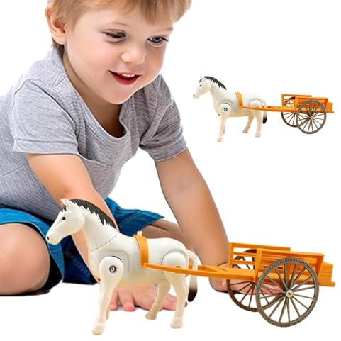 Juguete De Caballo Eléctrico,Juguete De Carro De Caballo Eléctrico,Juguete eléctrico con carro de tracción para caballos - Carro de juguete eléctrico retro, decoración modelo de carro para 1-5 años, n