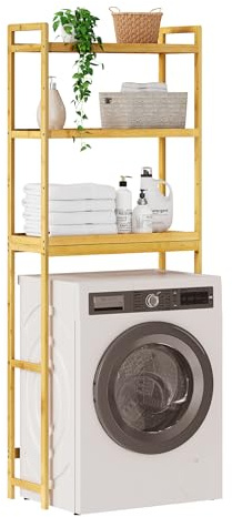 EUGAD Scaffale in Bambù a 3 Livelli, Scaffale sopra WC, Mobile sopra Lavatrice, per Bagno, Lavanderia, 63,5x26x163 cm, in Bambù Naturale
