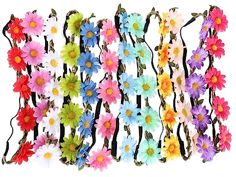 BESTYASH Lot De 12 Couronnes De Fête Pour Filles Accessoires Floraux Tendance Couronne De Cheveux Pour Femmes Petits Diadèmes Noués Pour Bébé Guirlande De Fleurs Roses En