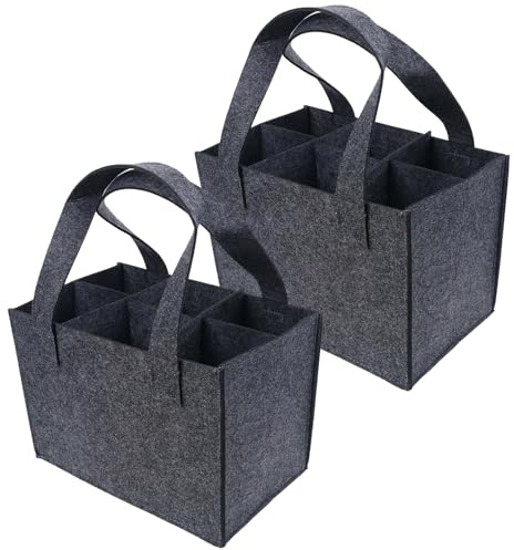 2 stycken flaskhållare, 6 flaskor, filtflaskhållare med handtag, återanvändbar flaskväska, ölhållare, dryckeshållare, lämplig för shopping för fester och picknick
