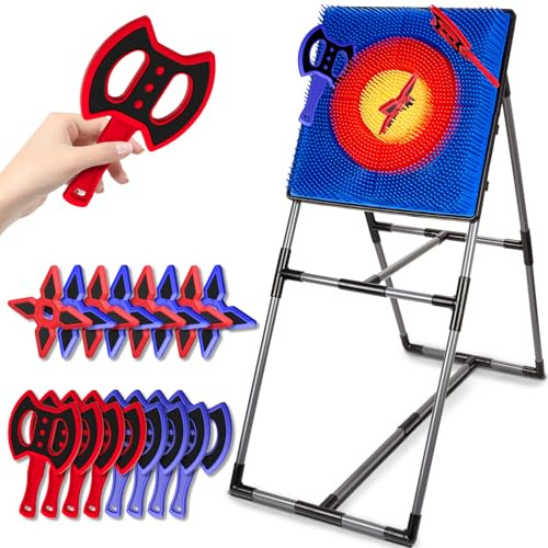 Folimix Axe Throwing Game for Backyard, Axe Throwing Target Set with 16 Throwing Axes Outdoor Games Indoor Carnival Yard Lawn Backyard Games for Age 6-12