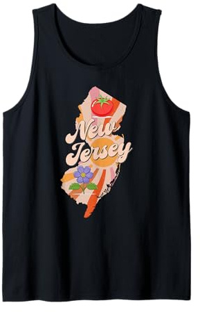 New Jersey State Map Retro Tomato Violet Symbol Tank Top