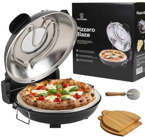 MisterChef Electric Pizza Oven – 12-Inch Ceramic Stone – Viewing Window – 900°F (450°C) High-Heat Countertop Pizza Maker – For Crispy Crusts, Flatbreads, Quesadillas & More – Black