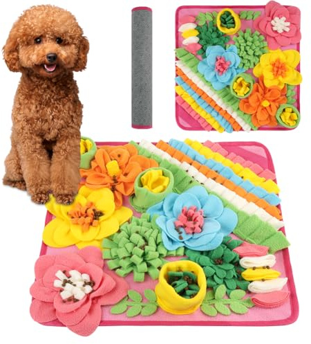OSDUE Tapis à renifler pour Chien, 39 * 39CM Tapis de Fouille Alimentation Lente, Tapis Reniflant Formation d’Animaux Lavable en Machine Pliable pour Lapin, Chat, Chien (Rose)