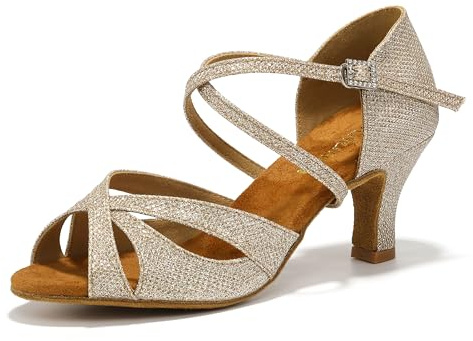 Bulunka Women's Latin Dance Shoes Female's Ballroom Salsa Dance Shoes 2.5 Heel(A-Style Gold Size 6.5)