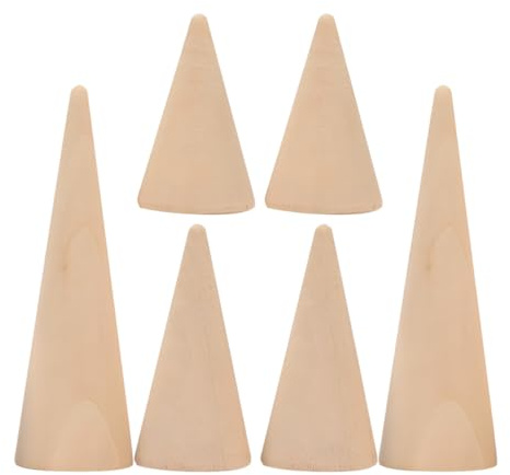 DRESSOOS Soportes para Anillos de Madera en Forma de Cono Paquete de 6 Unidades Exhibidores Organizadores para Joyas, Base Redonda de Madera para Tienda y Colección Personal