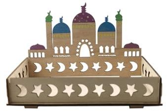 Kellegour Bandeja Madera Ramadan,Plato de Eid Mubarak,Eid Mubarak Decoración,Ramadán Decoración para decoración de Mesa,para Fiesta Postre Cocina Mesa Dulces,Hogar,Frutas,Aperitivos,Galletas