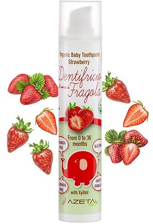 Dentifricio biologico certificato con xilitolo - Linea Bimbi (baby) - confezione da 50 ml al gusto fragola - rafforza gengive e lo smalto - non contiene fluoro