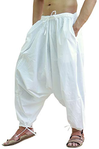 SARJANA HANDICRAFTS Men's Cotton Solid Harem Pants Yoga Trousers Hippie (White, Free Size)