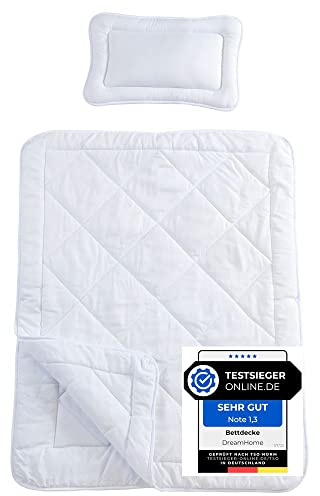 Dreamhome 4-Jahreszeiten Baby Kinder-Bettdecke 100x135 bestehend aus 2 Decken Set mit Druckknöpfe, für Winter und Sommer geeignet + 40x60 Kissen