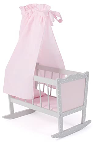 Bayer Chic 2000 - Puppenwiege, Wiege für Puppen, Puppenbett, Puppenmöbel, Puppenzubehör, Puntos grau