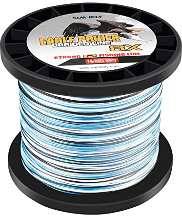 Samdely EaglePower - Línea de pesca trenzada de 8 hilos, resistente a la abrasión, resistencia superior a los nudos, prueba de agua salada, 40-150 libras, 500-1000 yardas, camuflaje azul, azul océano