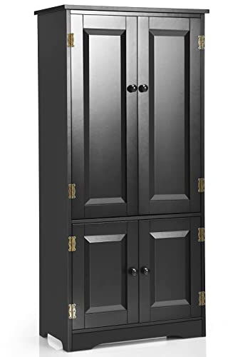 COSTWAY Mehrzweckschrank Vintage, Flurschrank mit verstellbarem Regal, Badschrank Wäscheschrank Holz, Aufbewahrungsschrank Landhausstil für Küche Wohnzimmer Schlafzimmer(Schwarz)