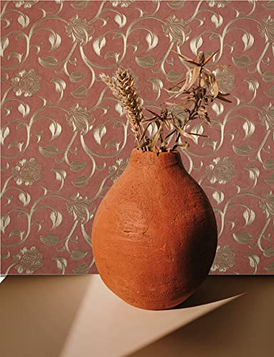 marburg Tapete Floral Blätter Rot Gold Vliestapete Blumenmuster Landhaus für Schlafzimmer Wohnzimmer 10,05 x 0,70m