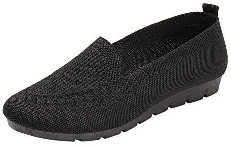 Ballerines à enfiler pour femme - Légères et respirantes - En lin - Chaussures basses confortables - Chaussures plates avec semelle slope - Baskets à plateforme - Chaussures d'extérieur, Noir , 37