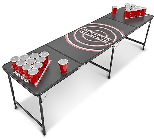RedCupShop® Bierpong Tisch Set | Klappbarer Tisch inkl. 50 Bechern & 8 Bällen | Wasserabweisend & Kratzfest | Tragbarer Beer Pong