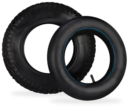 Relaxdays Sackkarrenreifen mit Schlauch, Ersatzreifen 3.50-8 für Sackkarre, Stollenprofil, Traglast bis 154 kg, schwarz