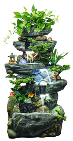 Fuente de Jardín Fuente de Agua Grande de pie con decoración de Fuente, Rueda Feng Shui y rocalla for Sala de Estar, Oficina y jardín Fuente Jardin Exterior (Size : Large-A)